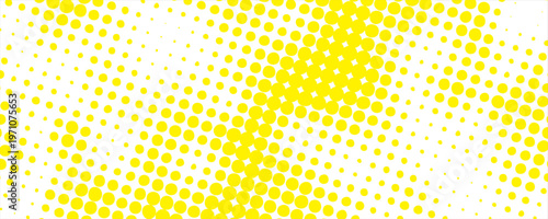 yellow halftone pattern. Retro comic gradient background. Bright white pixelated dotted texture overlay. Cartoon pop art faded gradient pattern. vector