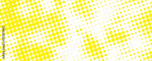 yellow halftone pattern. Retro comic gradient background. Bright white pixelated dotted texture overlay. Cartoon pop art faded gradient pattern. vector