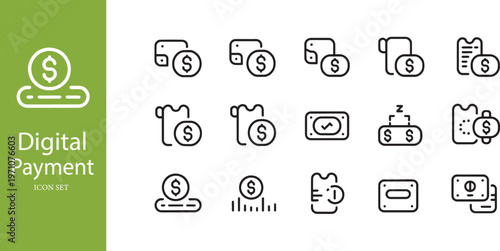 Digital Payment and Financial Transaction Line Icon Set
