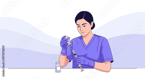 Nurse Preparing Injection Syringe for Vaccination or Medical Treatment