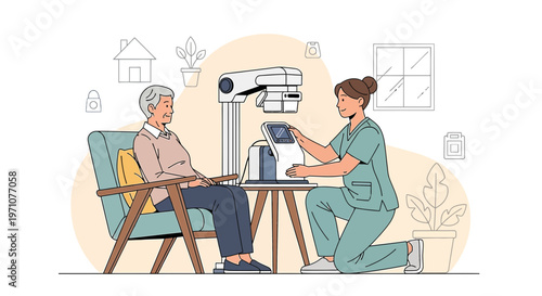 Nurse Performing Medical Scan on Elderly Patient in Home Setting