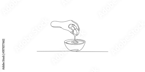 Continuous line drawing of a hand pouring honey into a bowl illustration minimalist black and