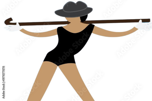 Artistic Elegance in Motion: A graceful figure, hat and gloves, embodying the artistry of dance with a poised stance and a classic cane, this image captures the spirit of performance, stage.
