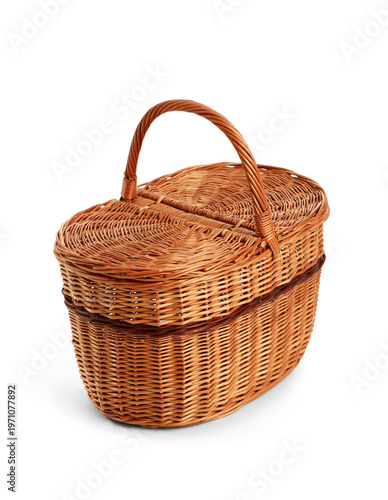 Wicker basket with lid isol...