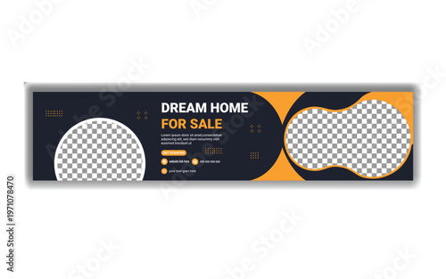 Dream home for sale modern linkedin profil template with orange and black vector illustration