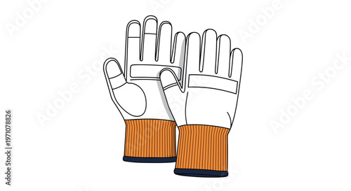 Pair of heavy-duty work gloves with white leather palms and orange ribbed cuffs for industrial and safety use.