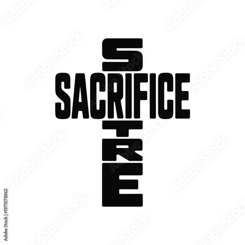 A bold black logo with the word sacrifice and STRE