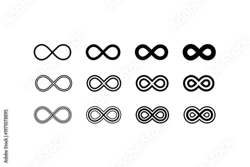 Collection of diverse infinity symbols in various styles and designs.