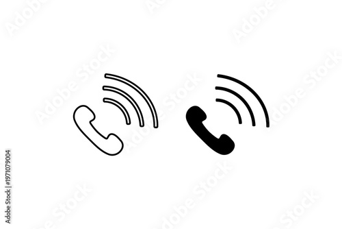Black and white phone icons with sound waves for communication concept.