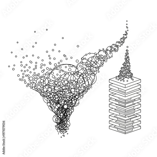 Black and white network nodes illustration.