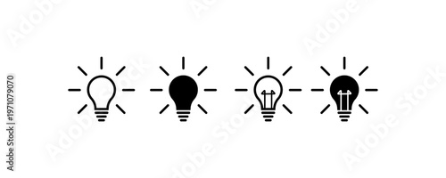 Row of alternating black and white light bulb icons against white background.