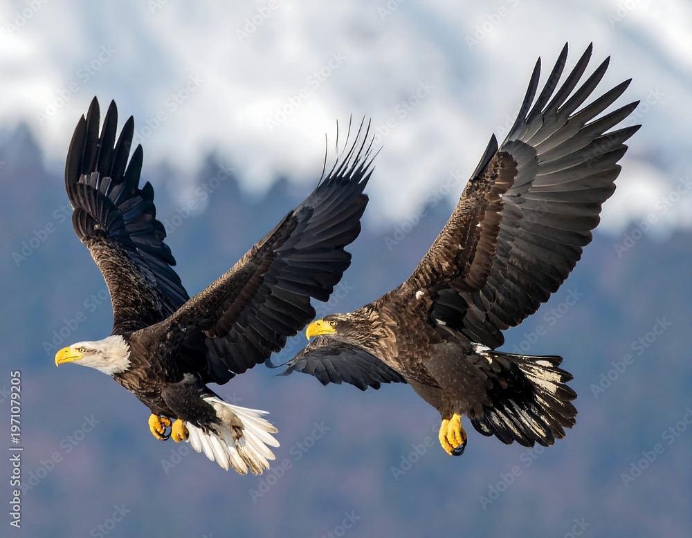 Fototapeta premium Majestic Bald Eagles Soaring Through the Sky with Grace.