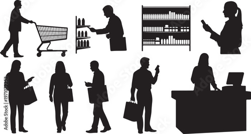 customer shopping choosing product silhouette set black