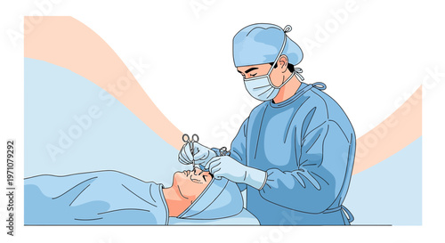 Ophthalmologist performing eye surgery on a patient in an operating room