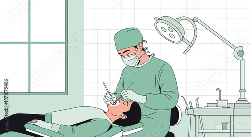 Ophthalmologist performing eye surgery with patient on operating table in clinic
