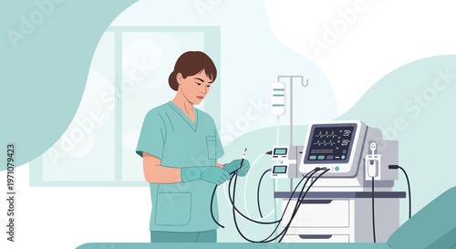 Nurse Preparing Medical Equipment for Patient Care