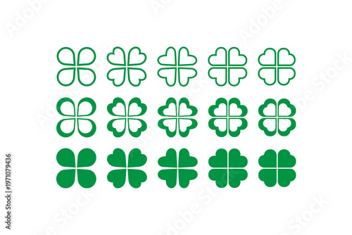 Arrangement of green four-leaf clover symbols in gradient design.