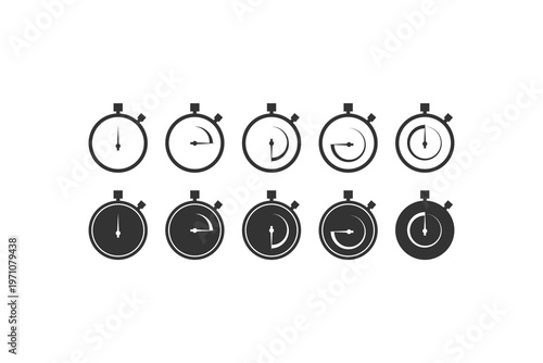 Set of ten stopwatch icons showing different time intervals.