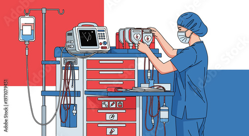 Nurse preparing medical equipment, emergency room, intensive care unit, hospital, healthcare