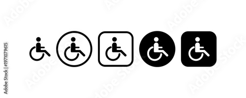 Diverse wheelchair icons: accessibility symbols in black variations.