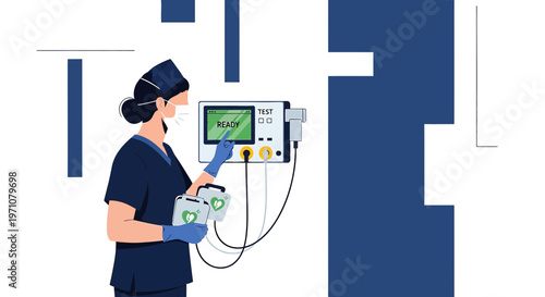 Nurse Using Defibrillator and Medical Monitor in Hospital Setting