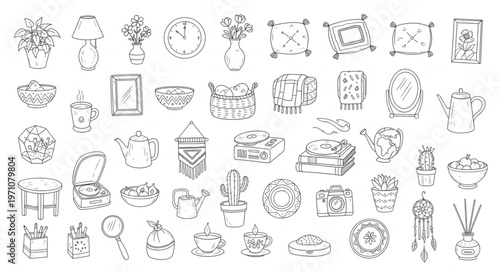 Collection of Hand-Drawn Teapots and Coffee Pots.