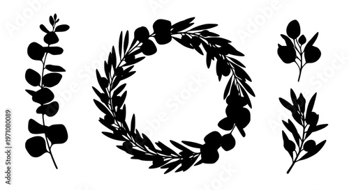 Eucalyptus Olive Botanical Wreath Greenery Floral Vector Illustration