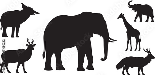 elephant giraffe safari animals silhouette set black