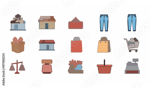 Modern store line icons set with retail shopping cart bag and supermarket elements vector pack