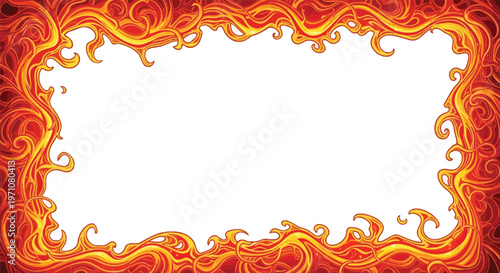 A vibrant orange and yellow flame design border on a white background