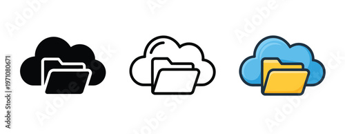 Cloud storage icons in black, white, and colorful designs