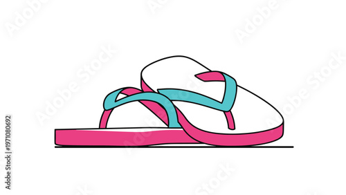 Simple illustration of a pair of pink and blue flip flops, perfect for summer vacation, beach, and tropical holiday themed graphic designs.