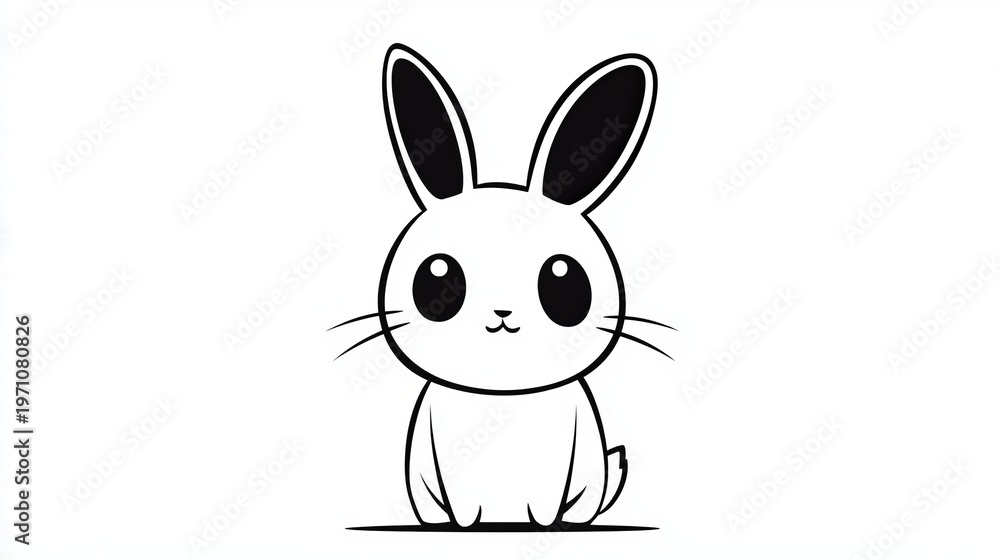 Fototapeta premium Cute and Adorable Bunny Illustration in Simple Black Outline Style on a Clean White Background.