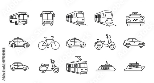 Collection of Hand-Drawn Transportation Icons.