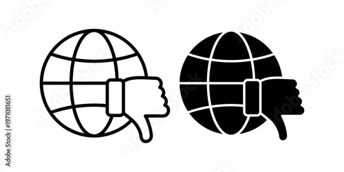 Global Dislike Icon With Globe Negative Feedback Thumb Down Worldwide Review Concept