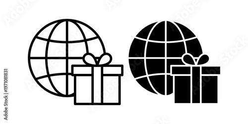 Global Gift Box Icon With Globe Present Package Celebration Worldwide Delivery Holiday Concept