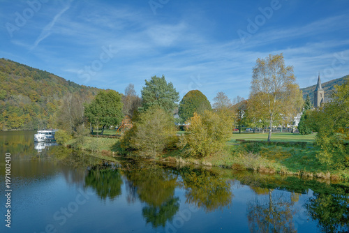 popular Village of Einruhr at Rursee Reservoir,the Eifel,Eifel National Park,Germany