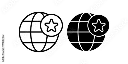 Global Favorite Star Icon With Globe Rating Bookmark Popular Worldwide Highlight Concept