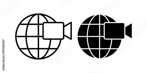 Global Video Camera Icon With Globe Media Recording Streaming Worldwide Broadcast Concept