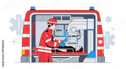 Paramedic Performs Medical Scan on Patient Inside Ambulance, Emergency Medical Services