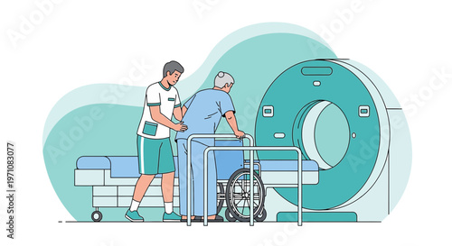 Patient Assisted to CT Scanner by Medical Staff for Diagnostic Imaging