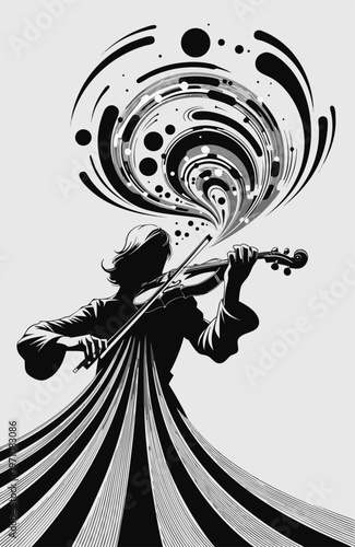 Abstract Musician Playing Violin with Swirling Sound Waves, Creative Inspiration and Classical Performance Concept Illustration for Music Branding and Poster Art