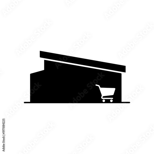 Shopping center building with shopping cart icon