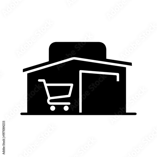 Grocery store building silhouette cart symbol