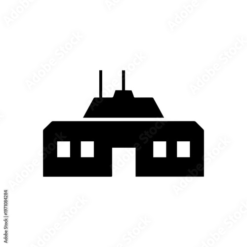 Building icon with windows and roof