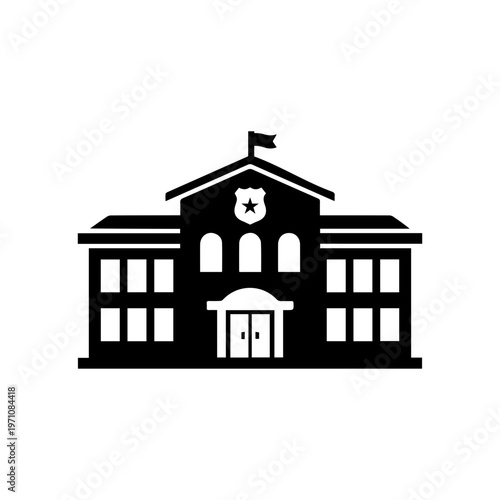 Police Station Building Icon Silhouette