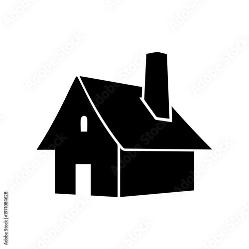 Black house icon with chimney on white background