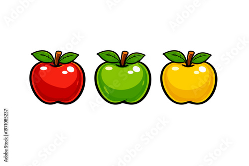 Three different colored apples red, green, and yellow, isolated on a white background, symbolizing variety and healthy choices for dietary and nutritional content