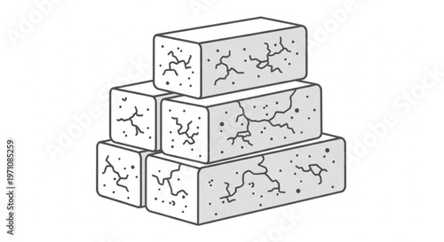 Line Art Illustration of Cracked Building Blocks