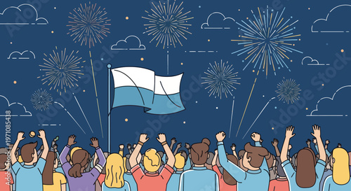 People celebrating with Argentine flag.